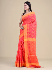 Pink & Yellow Silk Floral Design Handloom Saree