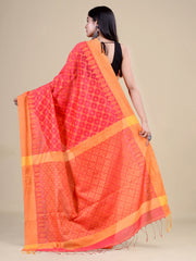 Pink & Yellow Silk Floral Design Handloom Saree