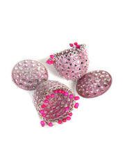 Pink & silver-Toned Dome Shaped Jhumkas