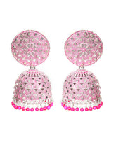 Pink & silver-Toned Dome Shaped Jhumkas