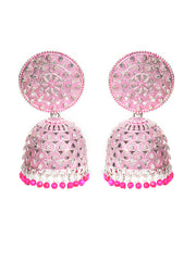 Pink & silver-Toned Dome Shaped Jhumkas