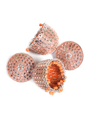 Orange & silver-Toned Dome Shaped Jhumkas