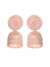Orange & silver-Toned Dome Shaped Jhumkas