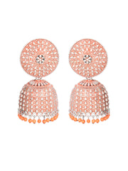 Orange & silver-Toned Dome Shaped Jhumkas