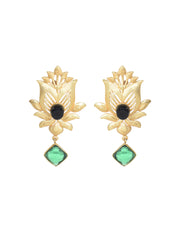 Gold-Plated Drop Earrings with Faux Emerald,