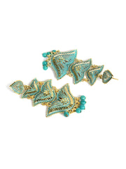 Sea green & Gold-toned Heart shaped Chandbalis