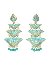 Sea green & Gold-toned Heart shaped Chandbalis