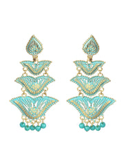 Sea green & Gold-toned Heart shaped Chandbalis