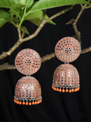 Orange & silver-Toned Dome Shaped Jhumkas