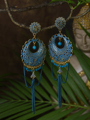 Blue & Golden Peacock Round Shaped chandbalis