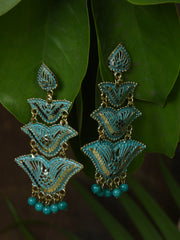 Sea green & Gold-toned Heart shaped Chandbalis