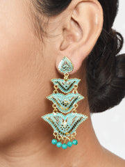 Sea green & Gold-toned Heart shaped Chandbalis