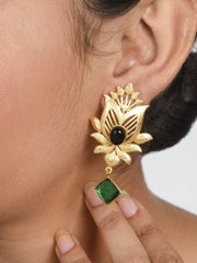 Gold-Plated Drop Earrings with Faux Emerald,