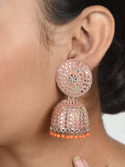 Orange & silver-Toned Dome Shaped Jhumkas