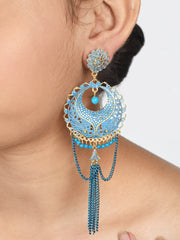 Blue & Golden Peacock Round Shaped chandbalis