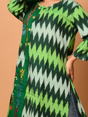 Green & Multi pure cotton Kantha work  Kurti