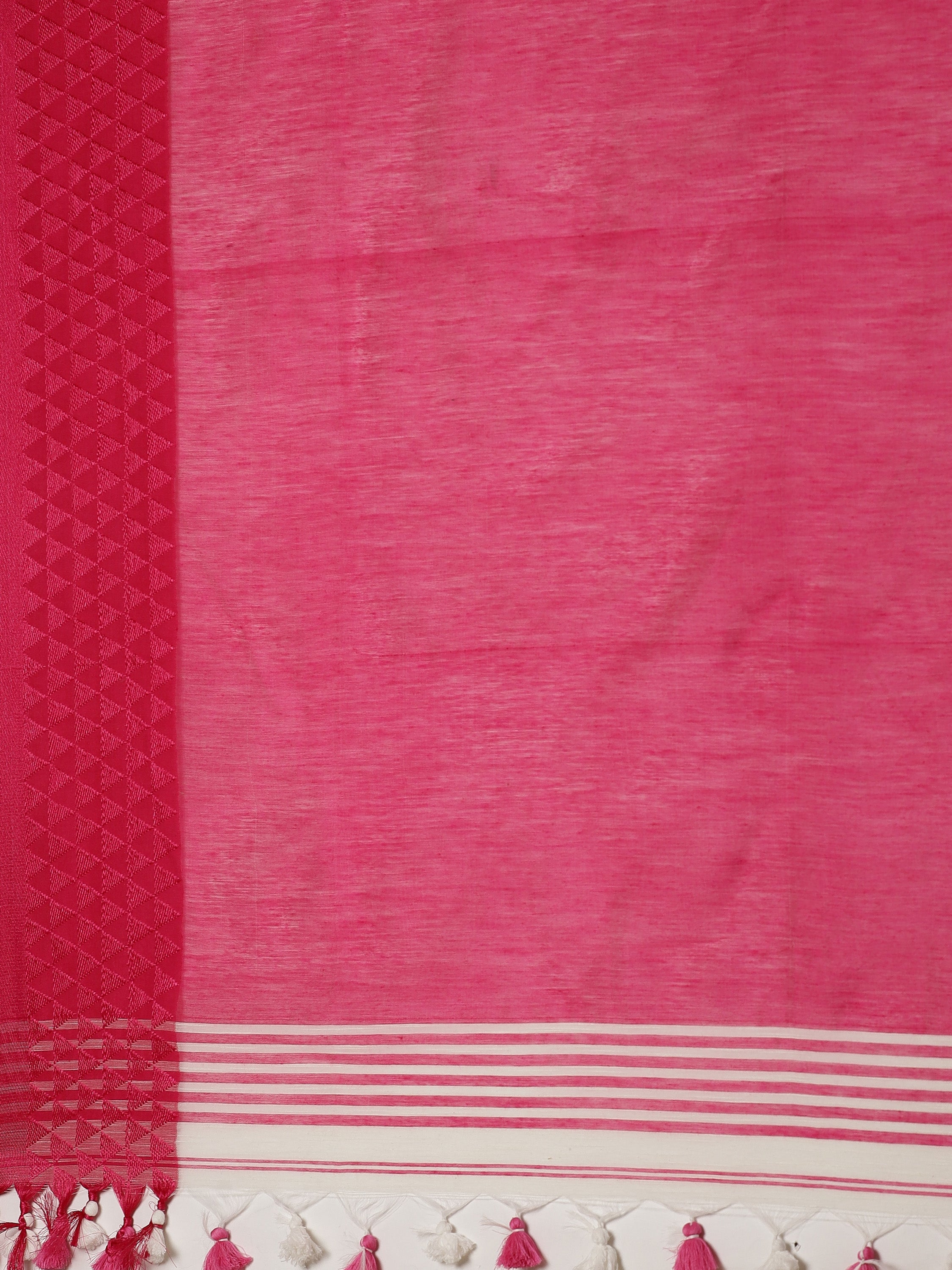 Laa Calcutta White  & Pink  cotton Handloom  saree