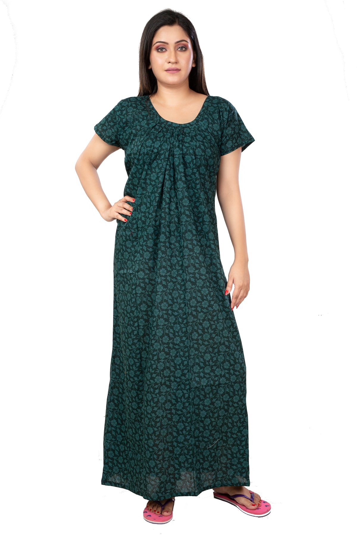 Green  pure cotton floral nighty