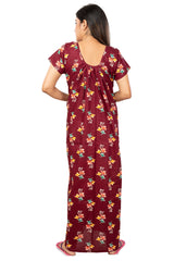 Maroon & Multi pure cotton floral nighty