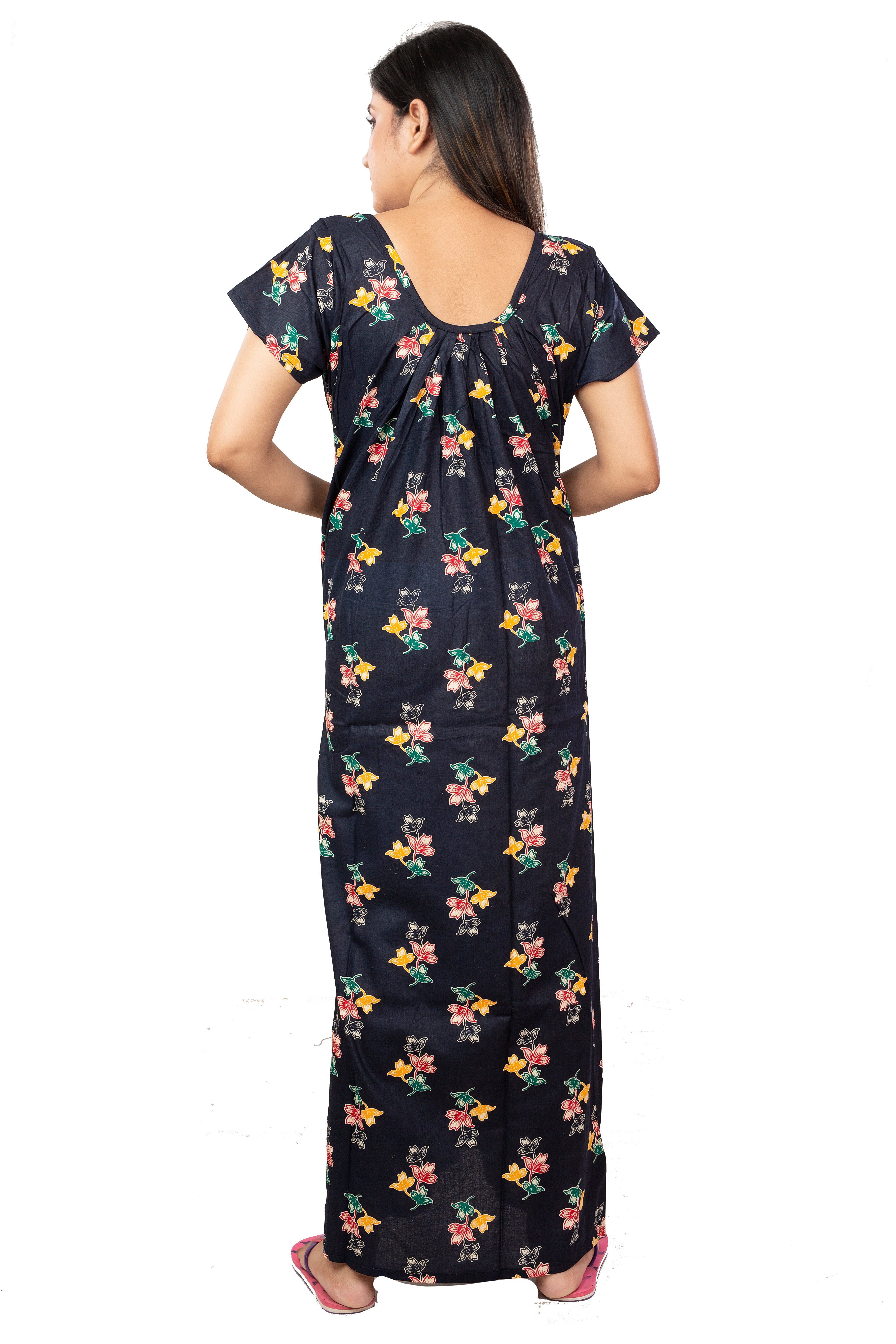 Navy Blue & Multi pure cotton floral nighty