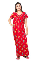 Red & Multi pure cotton floral nighty