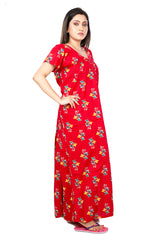 Red & Multi pure cotton floral nighty