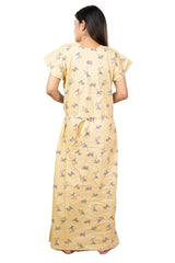 Beige & Blue pure cotton floral nighty