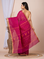 Laa Calcutta Magenta & Mustard printed  taant saree