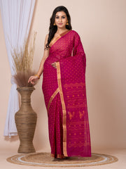 Laa Calcutta Magenta & Mustard printed  taant saree