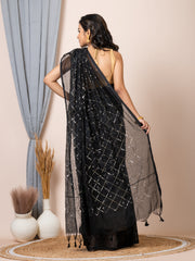 Laa Calcutta Black & Gold women sequence silk blend handloom saree