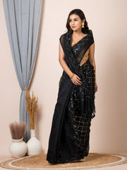 Laa Calcutta Black & Gold women sequence silk blend handloom saree