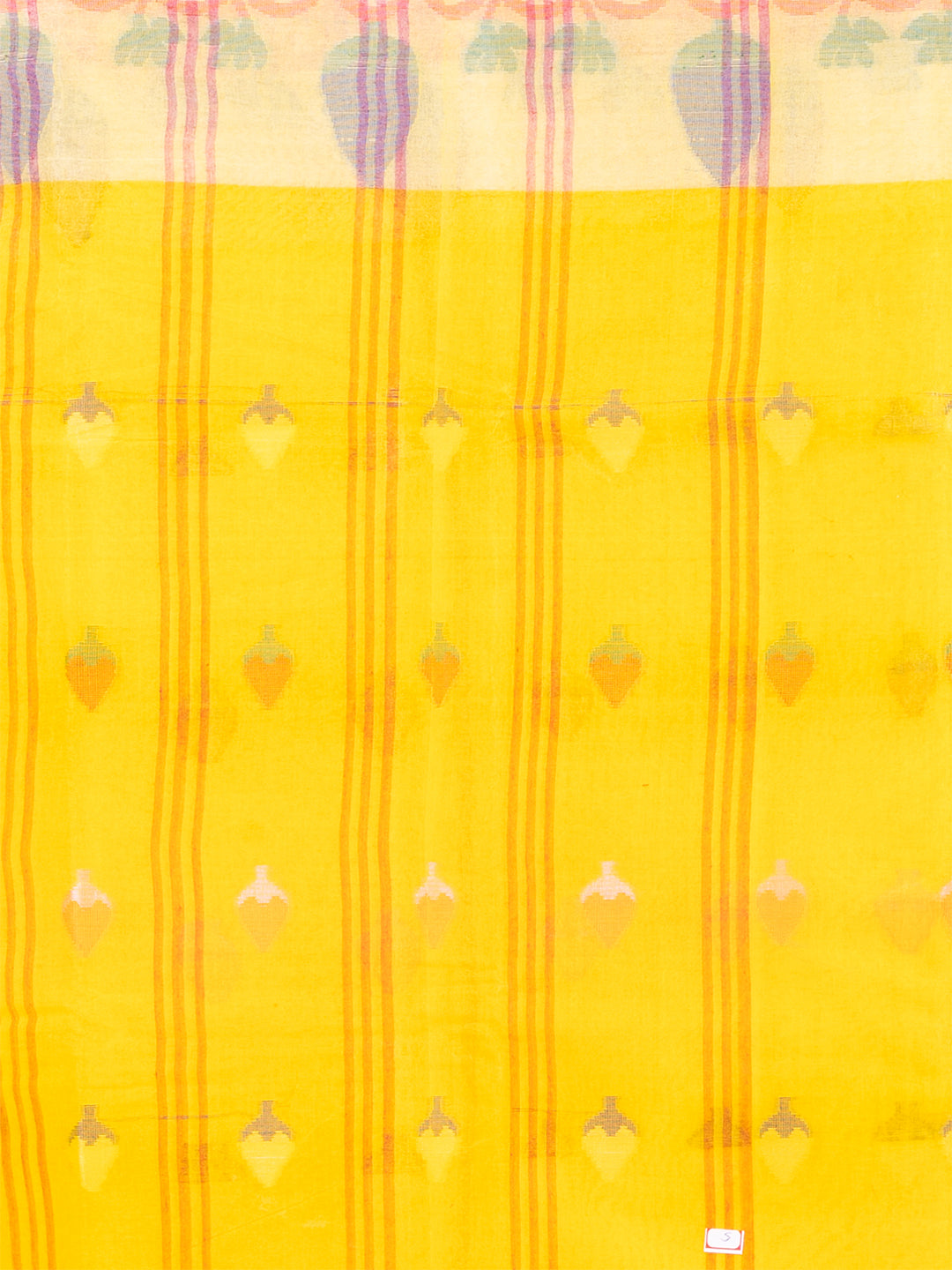 Yellow & White pure cotton taant saree