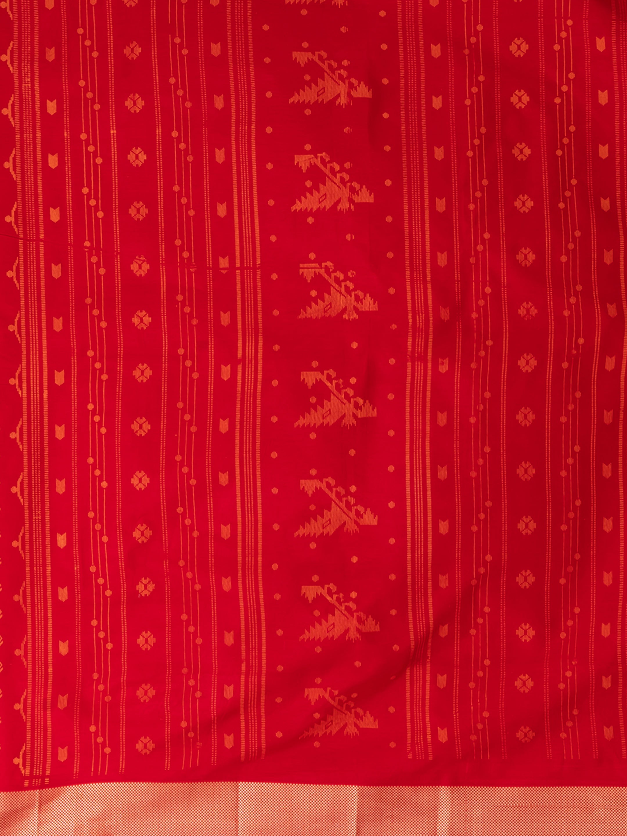 Laa Calcutta Red & Mustard printed pure cotton taant saree