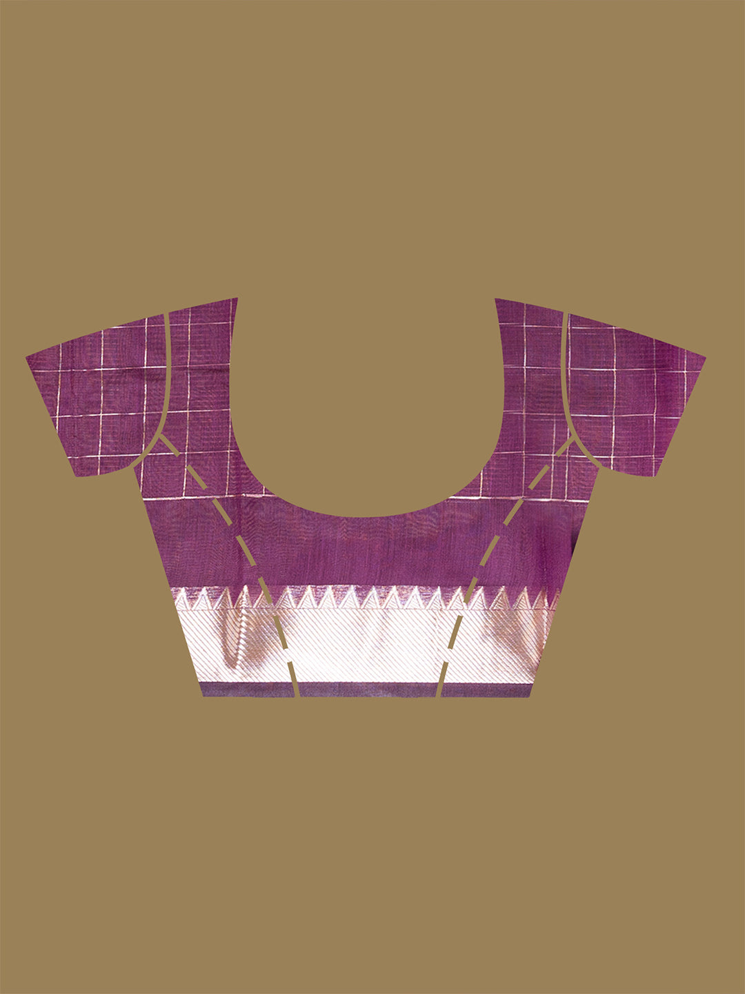 Laa Calcutta Purple silk blend checked golden zari par handloom saree for women