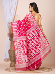 Laa Calcutta Pink & White Woven jamdani saree