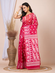 Laa Calcutta Pink & White Woven jamdani saree