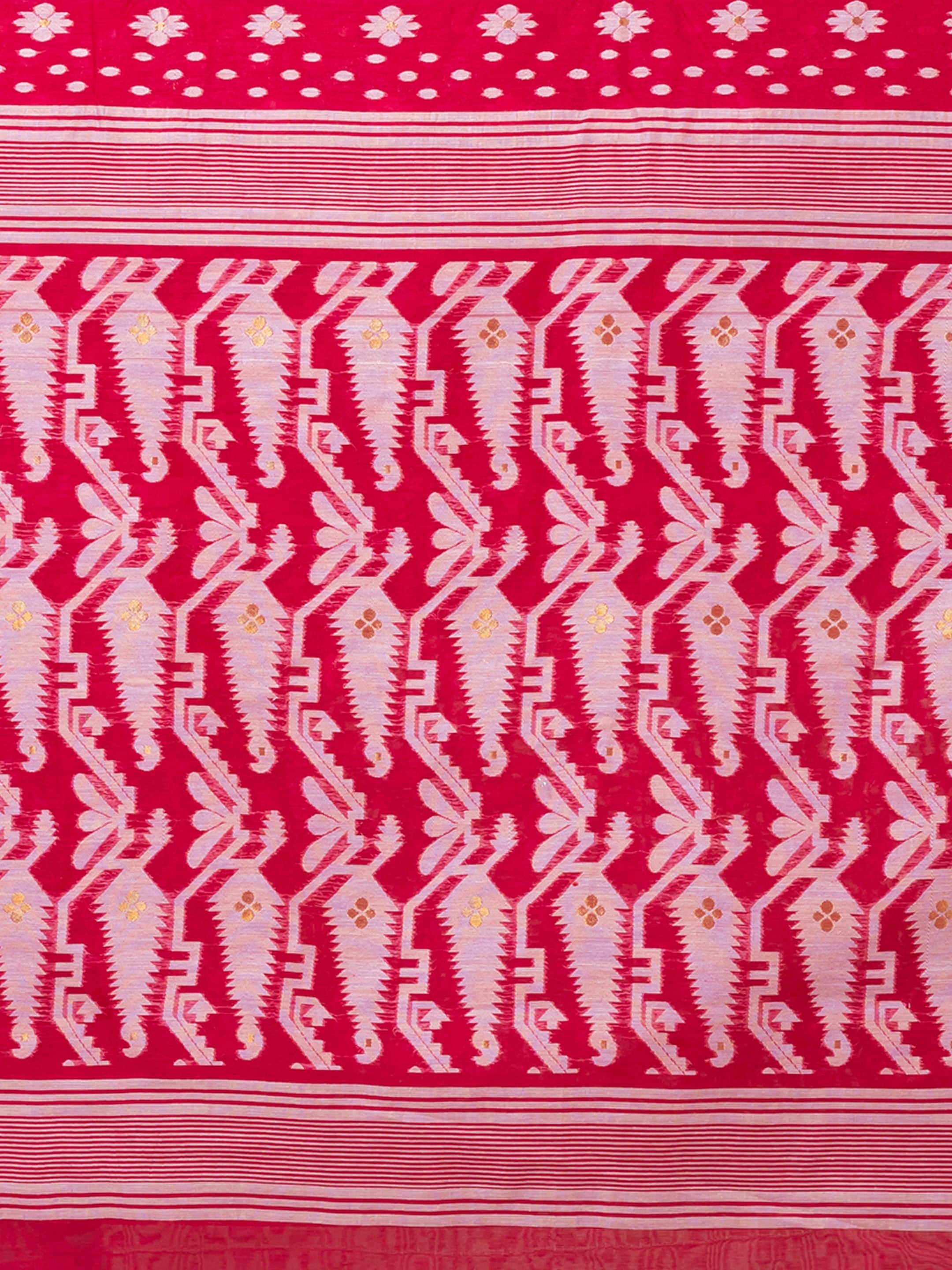 Laa Calcutta Pink & White Woven jamdani saree