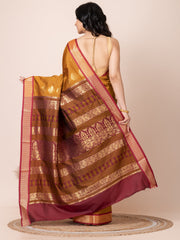 Gold & Maroon Zari work Bombkai silk saree