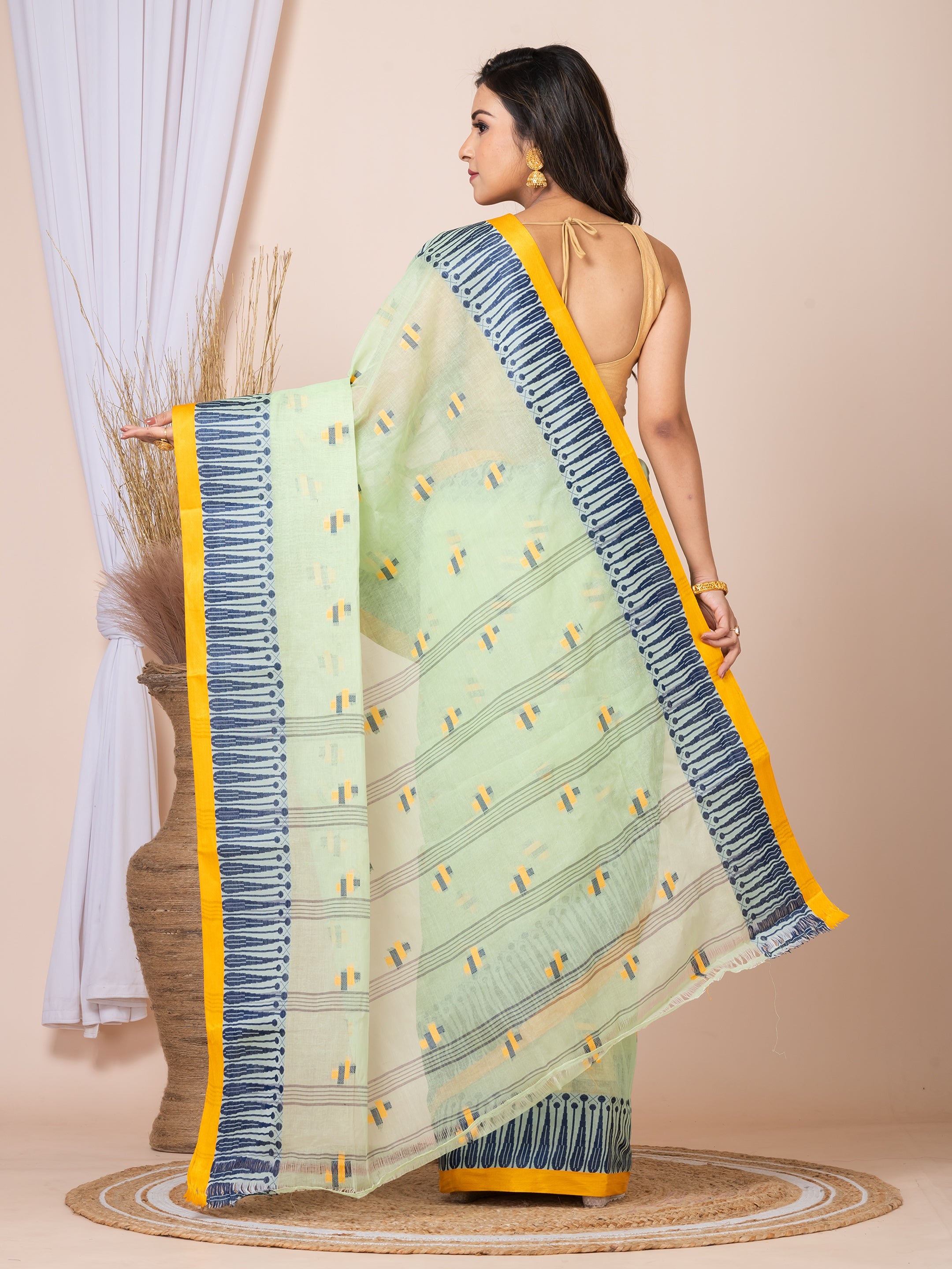 Laa Calcutta Green & Navy Blue women pure cotton Taant saree