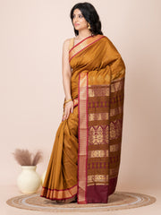 Gold & Maroon Zari work Bombkai silk saree