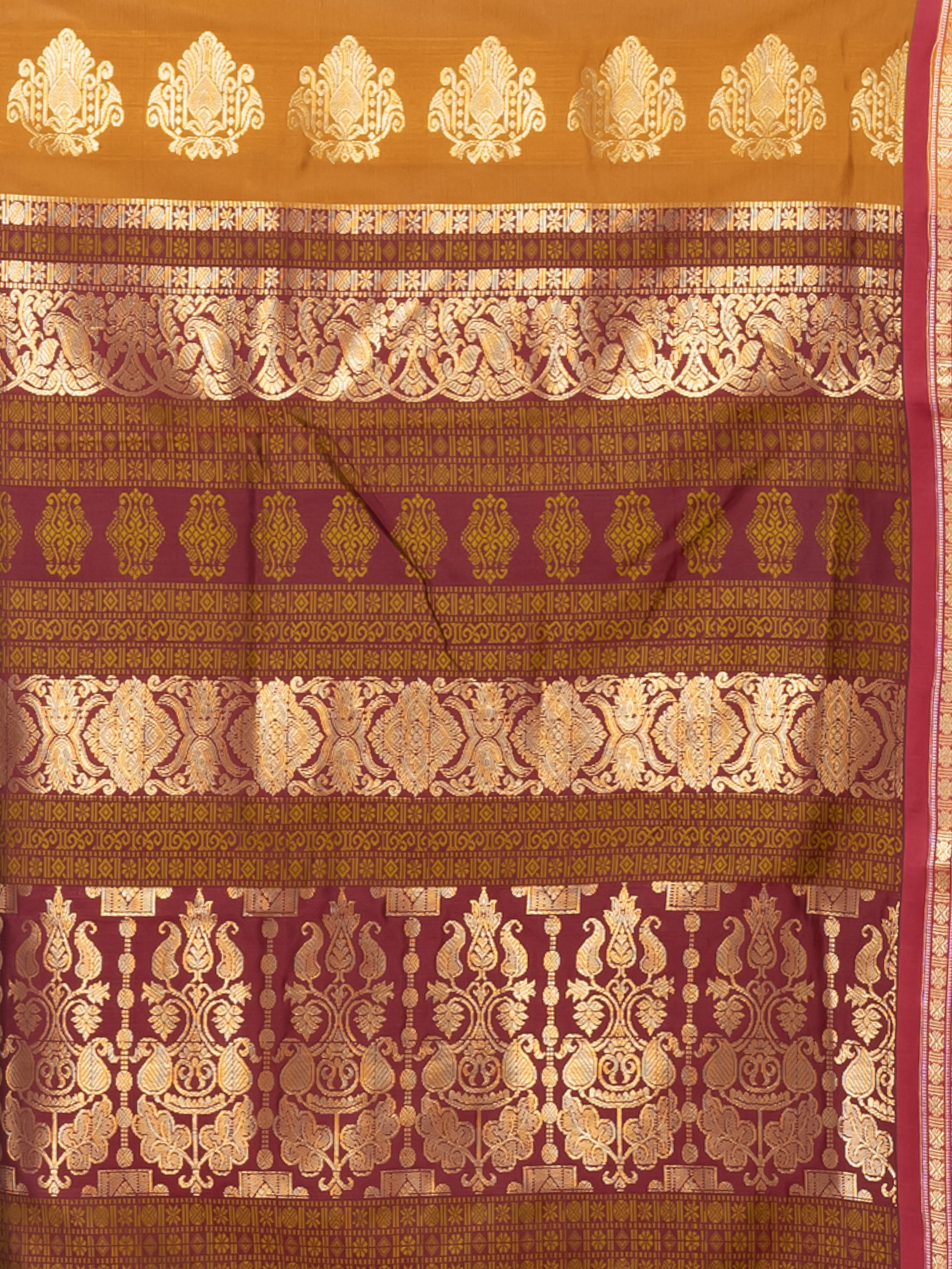 Gold & Maroon Zari work Bombkai silk saree