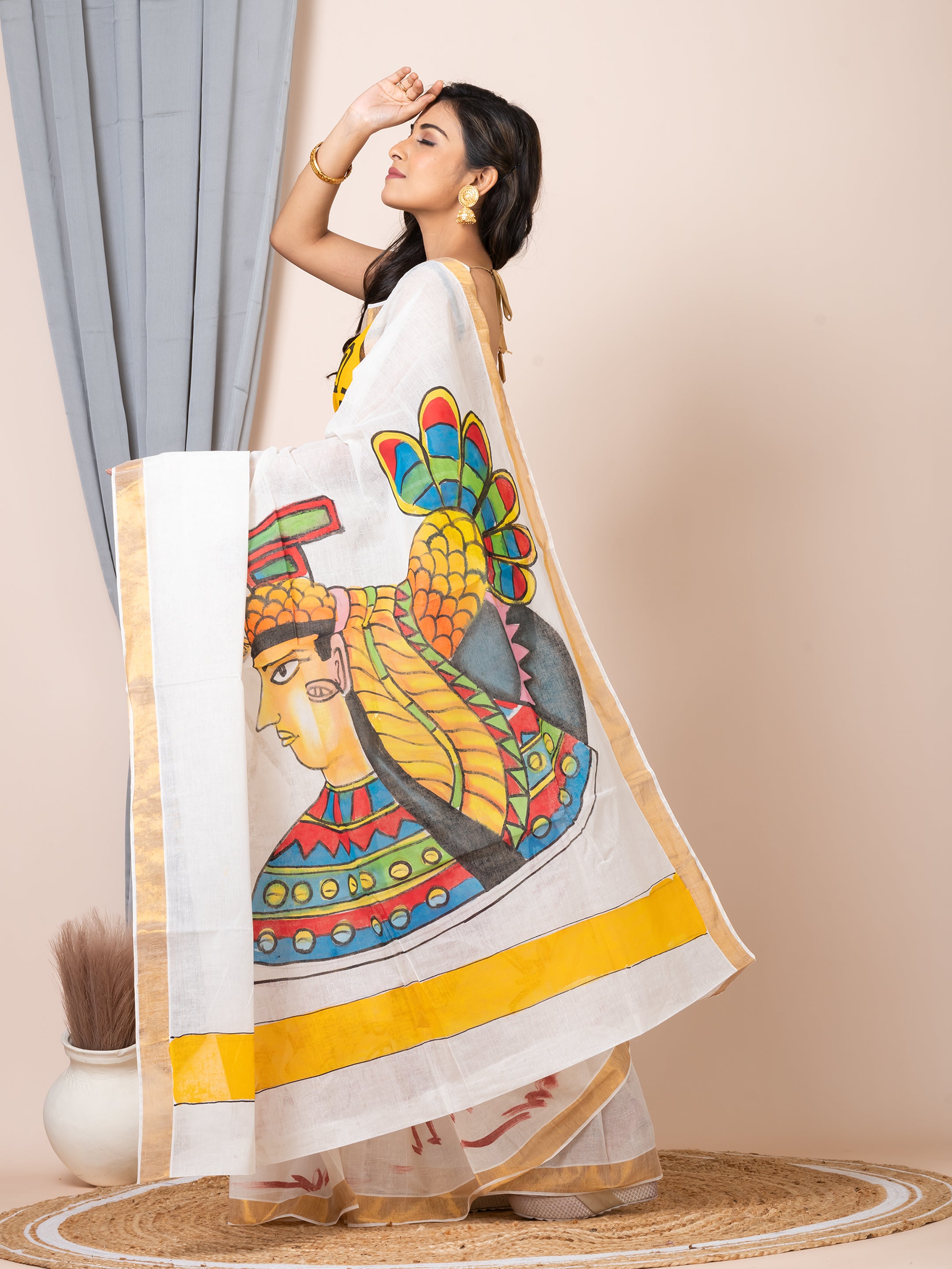 Laa Calcutta Hand painted Kerala cotton saree