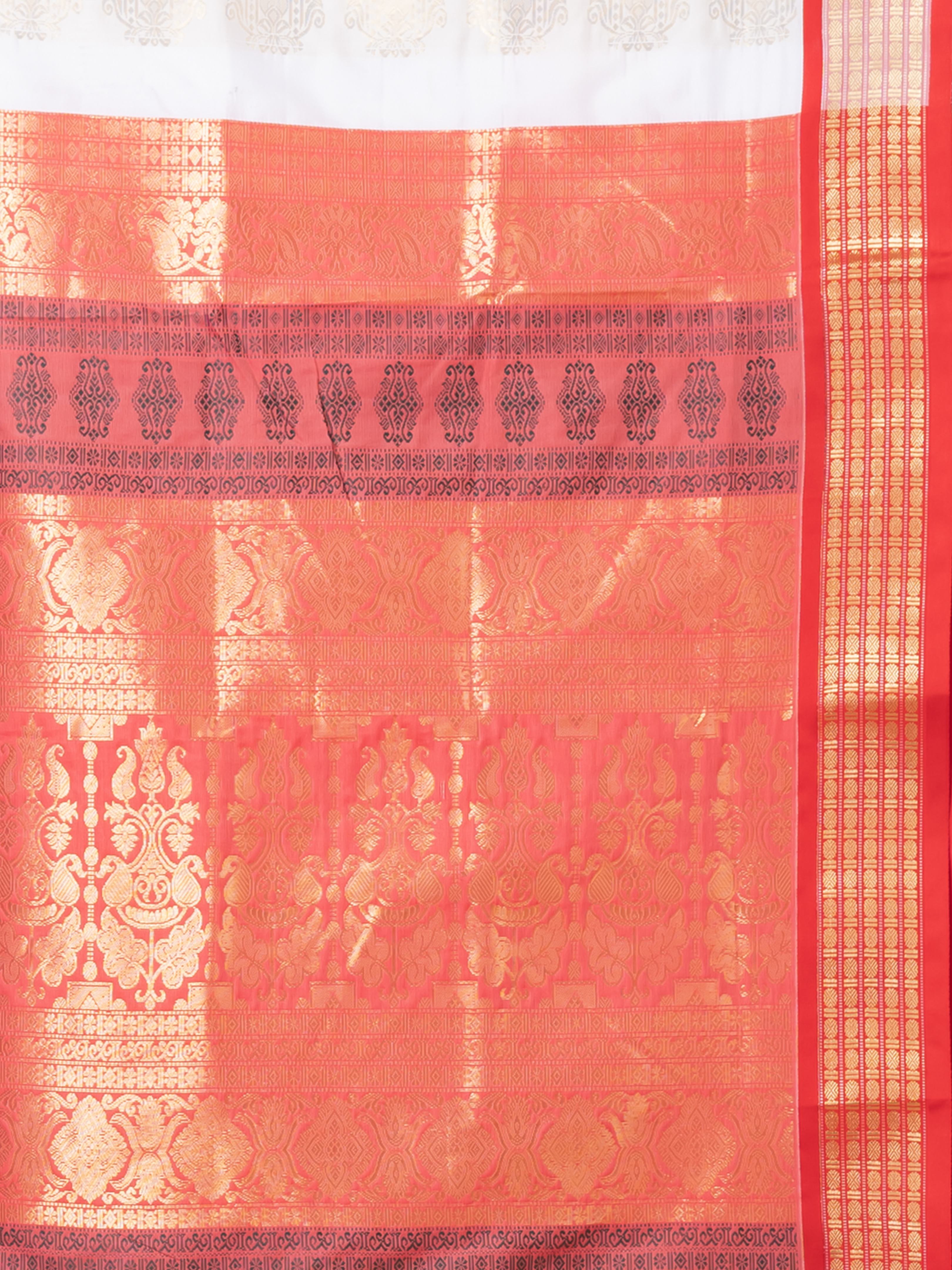 Magenta & Green Zari work Bombkai silk saree