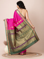 Magenta & Green Zari work Bombkai silk saree