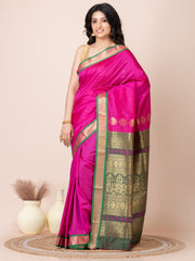 Magenta & Green Zari work Bombkai silk saree