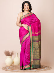 Magenta & Green Zari work Bombkai silk saree