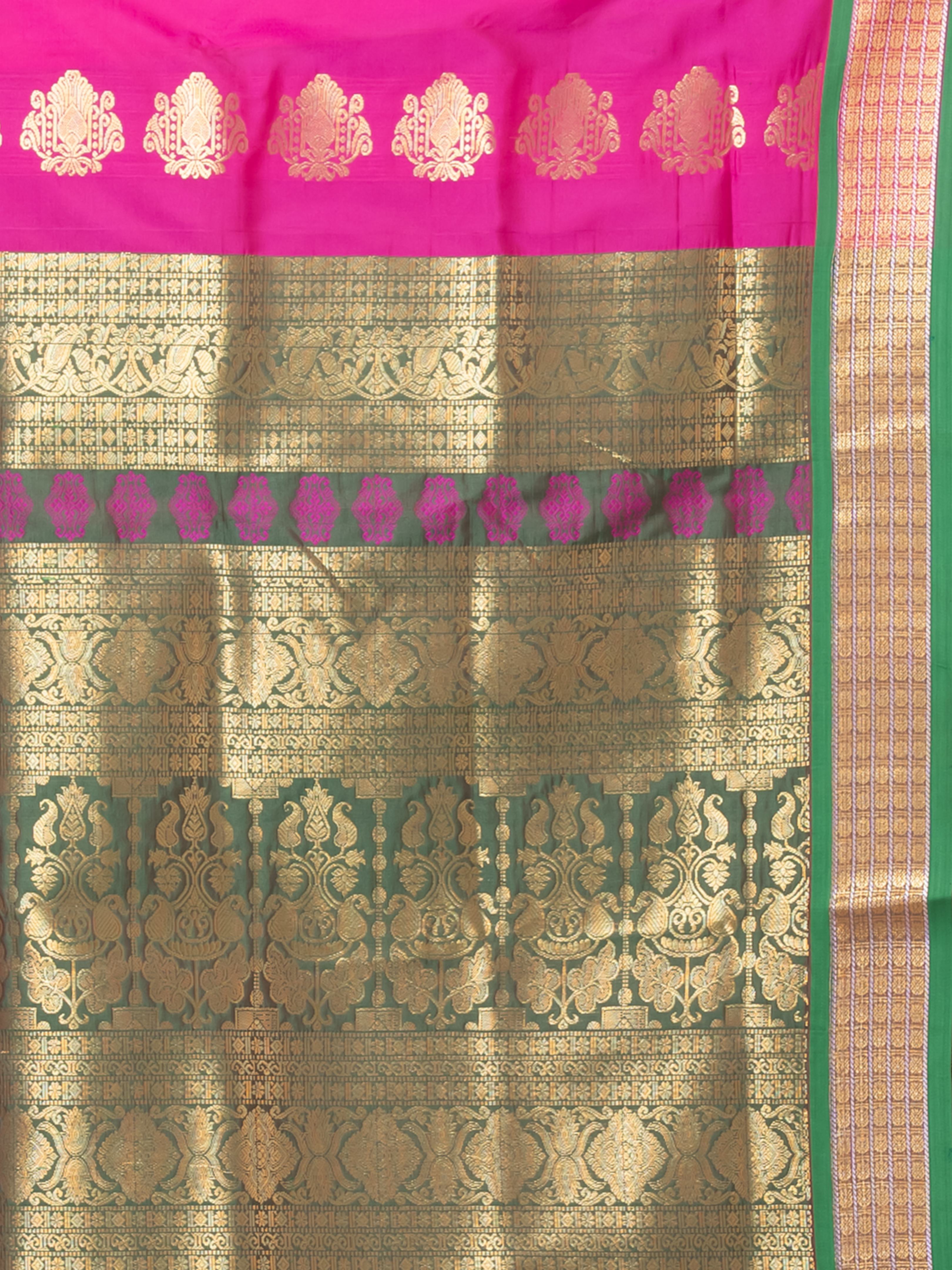 Magenta & Green Zari work Bombkai silk saree