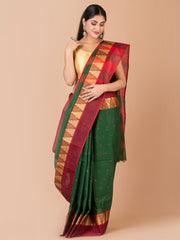 Green & Multi pure cotton taant saree