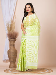 Laa Calcutta Green & White Woven jamdani saree