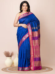 Blue & Magenta Zari work Bombkai silk saree